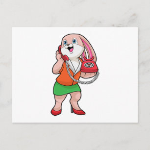 Postal Bunny como secretario con teléfono