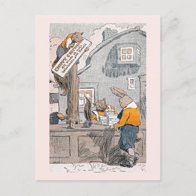 Postal Bunny Comprando nueces de Chipmunks (Anverso)