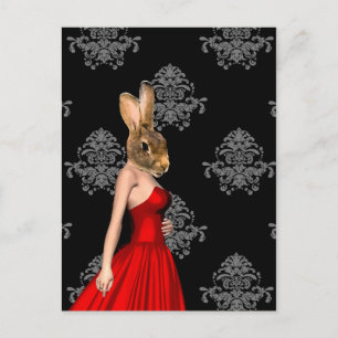 Postal Bunny con vestido rojo