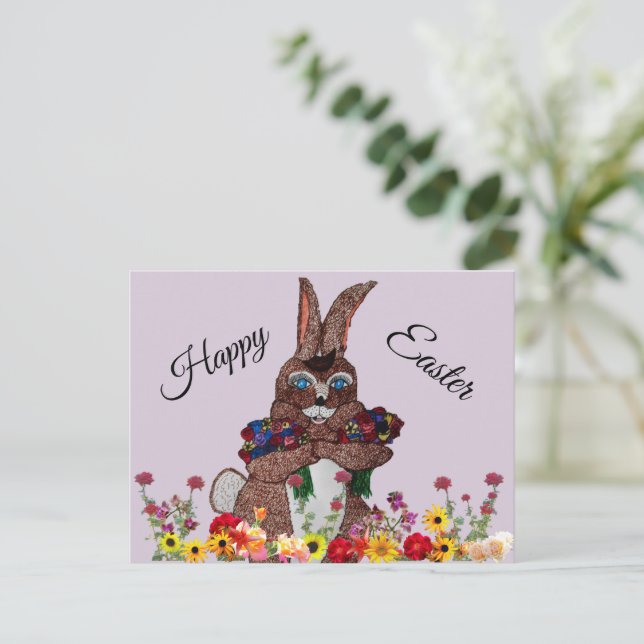 POSTAL BUNNY DEL ESTE CON FLORES (Anverso de pie)