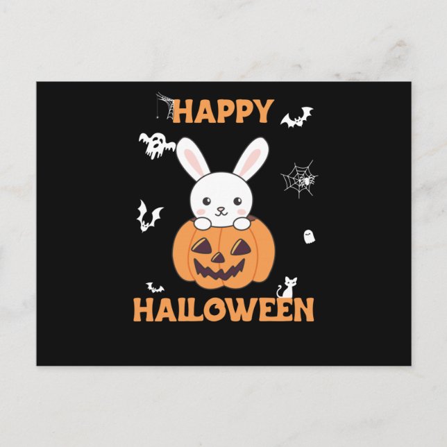 Postal Bunny In Pumpkin Cute Bunnies Feliz Halloween (Anverso)