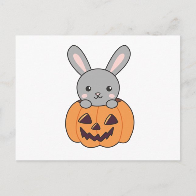 Postal Bunny In Pumpkin Cute Bunnies Feliz Halloween (Anverso)