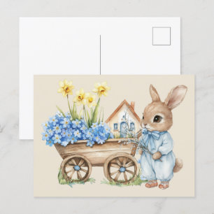 Postal Bunny personalizado con flores azules