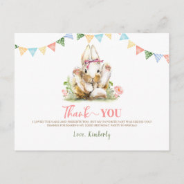 Postal Bunny Pink Floral Birday Gracias