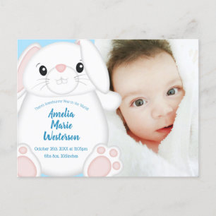 Postal Bunny Rabbit Baby Shower Blue