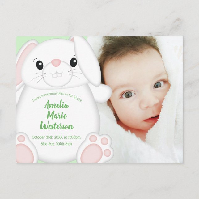 Postal Bunny Rabbit Baby Shower Green (Anverso)