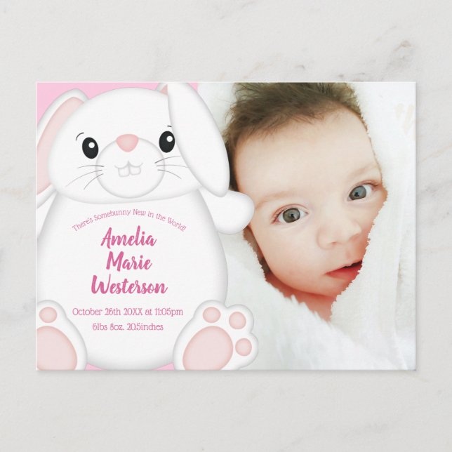 Postal Bunny Rabbit Baby Shower Pink (Anverso)