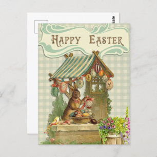 Postal Bunny retro vintage con huevos de Pascua