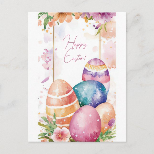 Postal Bunte Aquarell Oster Postkarte mit Ostereiern (Anverso)