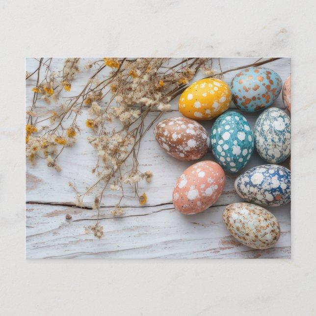Postal Bunte Ostereier Postkarte mit Frühlingsblumen (Anverso)