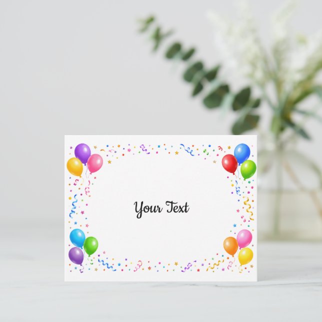 Postal Bunte Party Ballons Konfetti Rahmen Design (Anverso de pie)