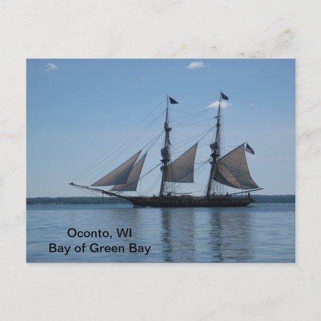 Postal - Buque de altura, Bahía de Green Bay, WI (Anverso)