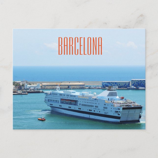 Postal Buque de lujo que sale del puerto de Barcelona (Anverso)