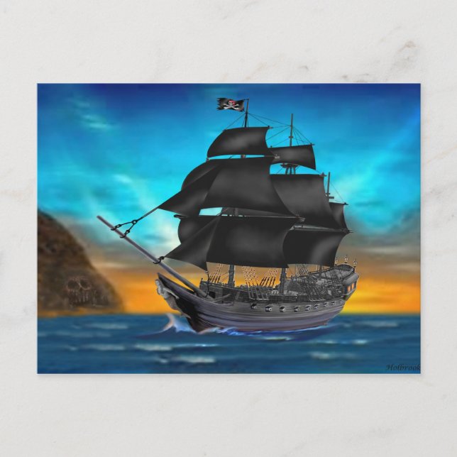 POSTAL BUQUE PIRATA AL ATARDECER (Anverso)