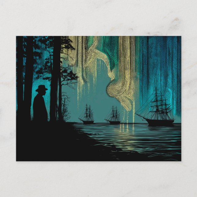 Postal Buques bajo las luces del norte (Anverso)