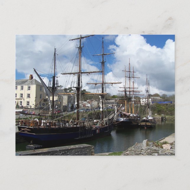 Postal Buques de vela Charlestown Harbour Cornwall Photo (Anverso)