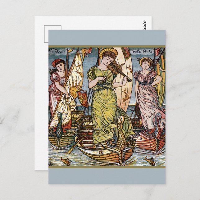 Postal Buques Walter Crane, damas elegantes, Art Nouveau (Anverso / Reverso)