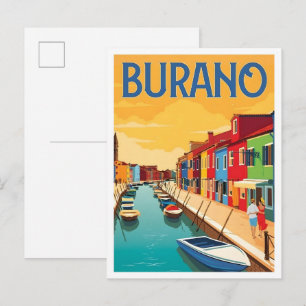 Postal Burano Italia Arte Vintage Viajes