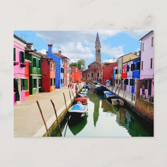 Postal Burano, Italia Coloridas Casas Italianas y Canal d (Anverso)