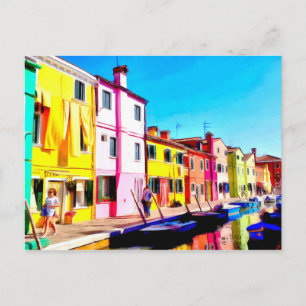 Postal Burano, pintura acuarela de Venecia