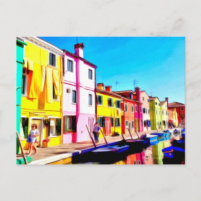 Postal Burano, pintura acuarela de Venecia (Anverso)