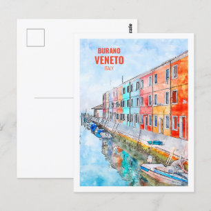 Postal Burano Veneto Italia Famosa acuarela de viaje