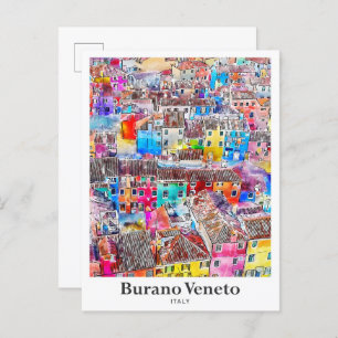 Postal Burano Veneto Italia Trae mano acuarela