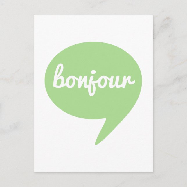 Postal burbuja de discurso verde bonjour, arte de palabra (Anverso)