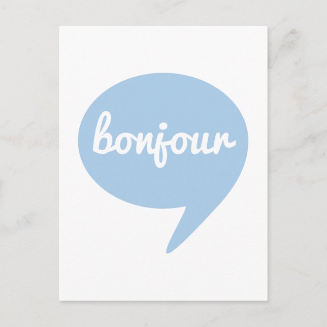 Postal burbuja de habla azul bonjour, arte de palabra fra (Anverso)