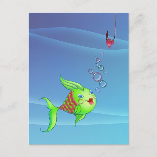 Postal BURBUJA DE PESCADO CARDÍACO, por SHARON SHARPE (Anverso)