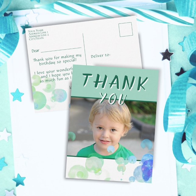 Postal Burbujas Azules de Cumpleaños para Niños Gracias (Subido por el creador)