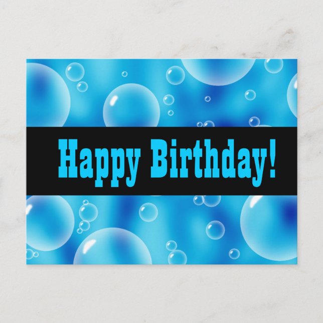 Postal Burbujas azules Feliz cumpleaños (Anverso)