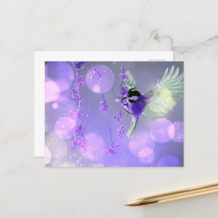 Postal Burbujas Bokeh Flying Hummingbird - Purple