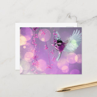 Postal Burbujas Bokeh Flying Hummingbird - Rosa