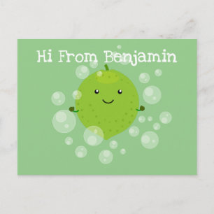 Postal Burbujas de cal verde suave ilustracion personaliz