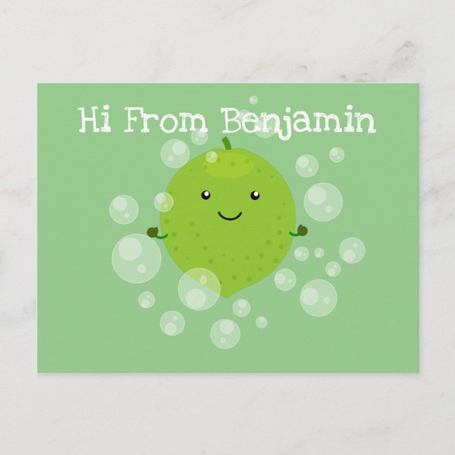 Postal Burbujas de cal verde suave ilustracion personaliz (Anverso)
