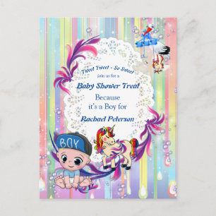 Postal Burbujas y Unicornios para Baby Shower de Niño