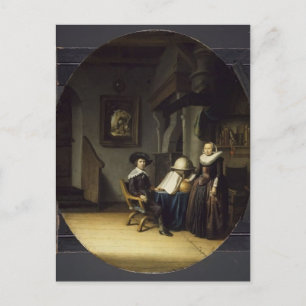 Postal Burgomaster Hasselaar y su esposa por Gerrit Dou
