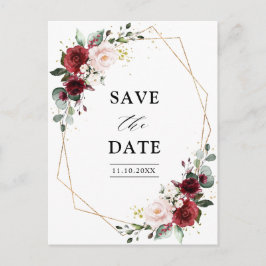 Postal Burgundy Blush Moderno Geométrico Save the Date
