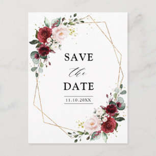 Postal Burgundy Blush Moderno Geométrico Save the Date
