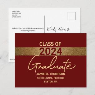 Postal Burgundy Gold Clase personalizada Graduación 2024