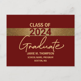 Postal Burgundy Gold Clase personalizada Graduación 2024