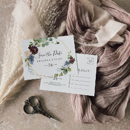 Postal Burgundy Gold Geometric Horizontal Save the Date