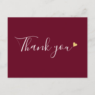 Postal Burgundy Gold Heart Script Agradecimiento Comercia