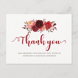 Postal Burgundy Marsala Red Roses Floral Gracias
