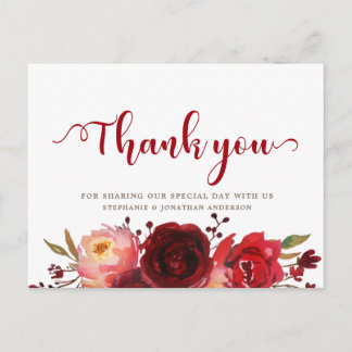 Postal Burgundy Marsala Red Roses Floral Gracias