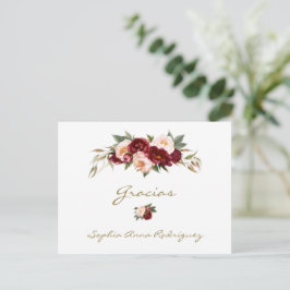 Postal Burgundy Melocotón Floral Baby Shower Gracias