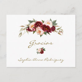 Postal Burgundy Melocotón Floral Baby Shower Gracias 