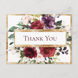 Postal Burgundy Monograma Floral Dorado Gracias