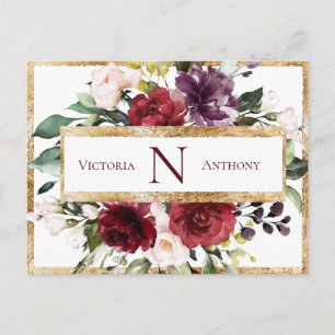 Postal Burgundy Monograma Floral Oro Gracias